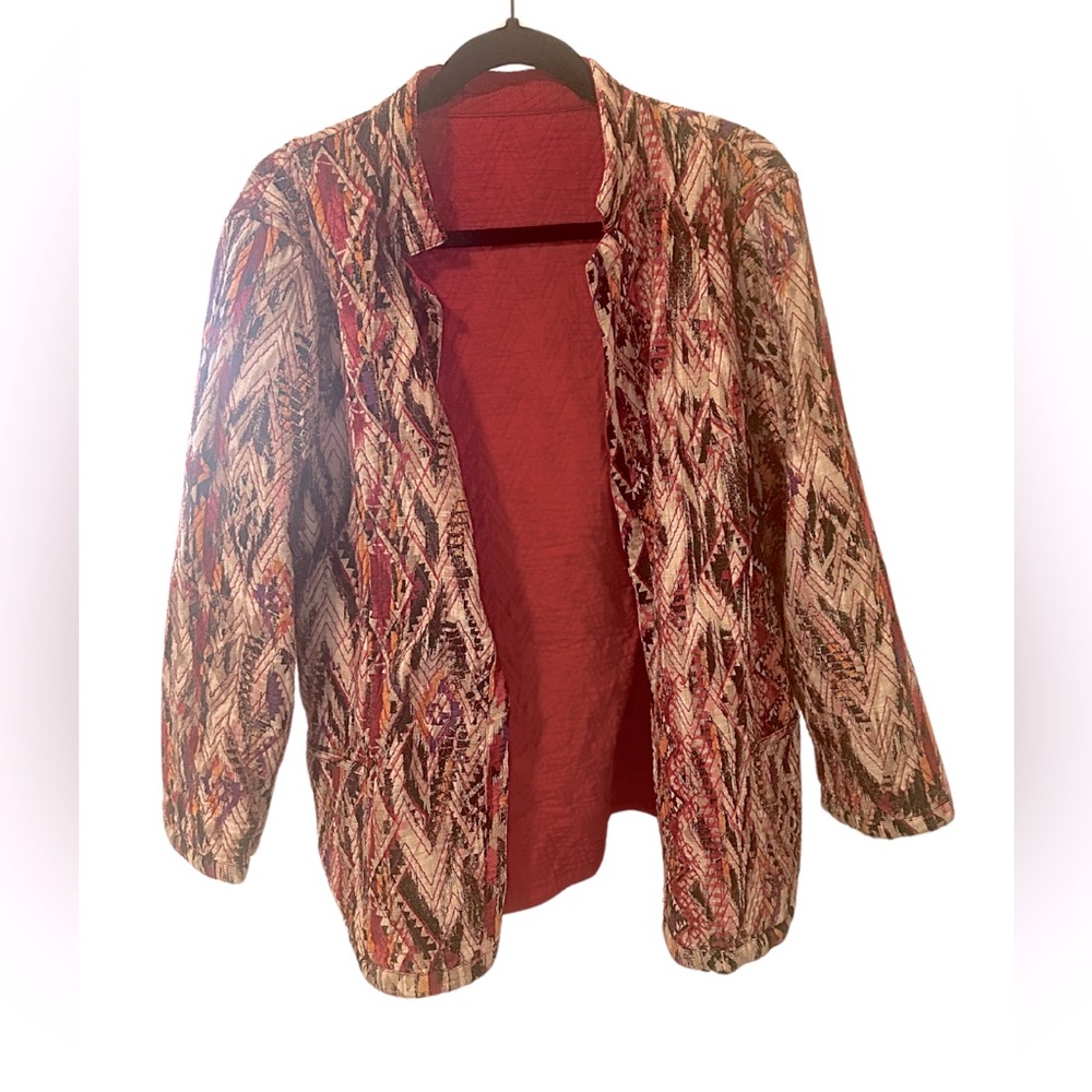 Boho Quilted Reversible Open Front Barn Jacket | Magenta/Cream/Multi | S/M